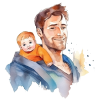 Father's day. Father with child watercolor. Illustration png