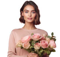 schön Mädchen mit Blumen. Illustration ai generativ png