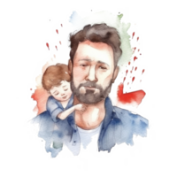 padre con niño. acuarela del padre día ilustración. ilustración ai generativo png