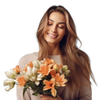 Beautiful girl with flowers. Illustration png