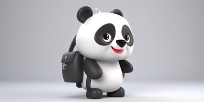 panda con mochila caminando ai generado foto