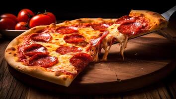 un Pizza con pepperoni en él, ai generativo foto