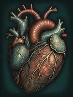 Illustration of a heart. Vintage retro poster style. AI-generated image photo