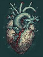 Illustration of a heart. Vintage retro poster style. AI-generated image photo