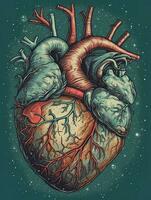 Illustration of a heart. Vintage retro poster style. AI-generated image photo