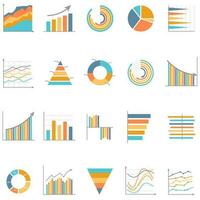 Set of business graph icon, Color object statistics finance presentation, Flat success report symbol vector. 640x640 pixels vector