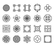 Korea traditional pattern outline icon collection. Linear symbol vector illustration collection. Thin line 640x640 pixels.