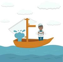 sailor african singking ship design character on white background vector