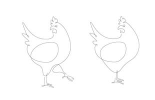 Chicken one line illustration.Chiken single line. Household animals line art vector. vector