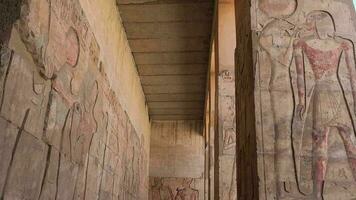 kolonner med ritningar i de gammal tempel av abydos, egypten video