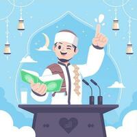 islamic lessons with ustadz or Islamic lessons character illustration vector