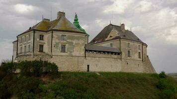 Aerial view of Olesky Castle in spring, Ukraine video