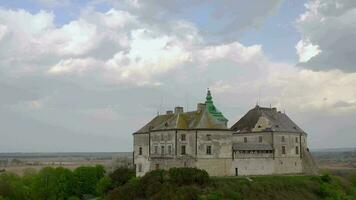 Aerial view of Olesky Castle in spring, Ukraine video