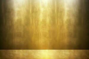 Light shining down on gold foil metal wal, abstract background AI Generated photo