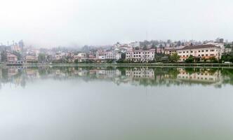 Panorama Sapa, Vietnam is a reflection of water from the lake in the town of Sapa photo