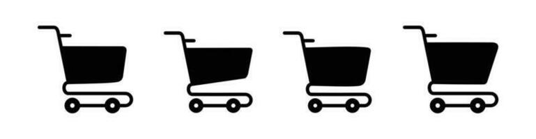 Set of shopping carts side views isolated on white background.Shopping cart icon set, shopping cart symbol in flat style, shop and sale, vector illustration