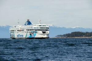 Nanaimo British, Columbia, Canada, April 21, 2021 A BC Ferry heading towards Jack's Point in Nanaimo, British Columbia, Canada photo