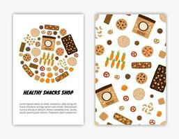 Card templates with doodle healthy snacks. vector