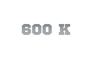 600 k subscribers celebration greeting Number with metal engriving design png