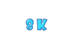 8 k subscribers celebration greeting Number with blue glossi design png