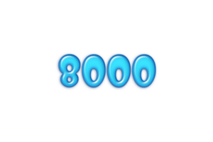 8000 subscribers celebration greeting Number with blue glossi design png