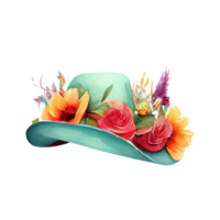 watercolor style cartoon wearing flower hat . png