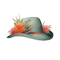 watercolor style cartoon wearing flower hat . png