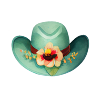 watercolor style cartoon wearing flower hat . png
