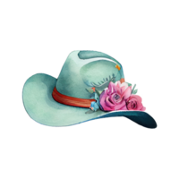 watercolor style cartoon wearing flower hat . png