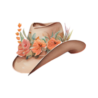 watercolor style cartoon wearing flower hat . png