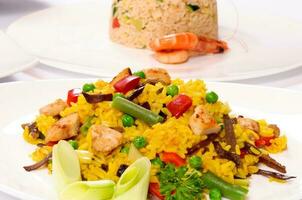 Chicken meat and rice photo