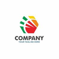 hexagon-shaped company logo design with abstract lines and bright colors vector