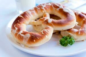 Homemade salted pretzels photo