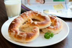 Pretzels served breakfast photo