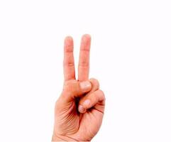 Peace sign on white background photo