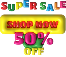 Sale banner design,Shopping deal offer discount,Super sale shop now 50 percentage off.3d illustration png