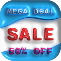 Sale banner design,Shopping deal offer discount,Mega deal sale 50 percentage off.3d illustration png