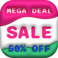 Sale banner design,Shopping deal offer discount,Mega deal sale 50 percentage off.3d illustration png