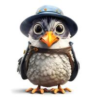 Cute cartoon penguin wearing a blue helmet and overalls., Image photo