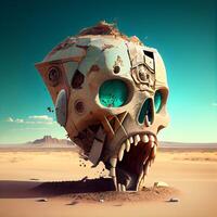 extraterrestre cráneo en el desierto. 3d ilustración. digital arte., ai generativo imagen foto