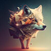 Fantasy illustration of a fox with polygonal geometric shapes., Image photo