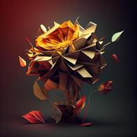 3d rendering of abstract geometric shape made of colorful paper flowers., Image photo