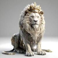 White lion statue isolated on white background. 3D illustration. Studio shot., Image photo