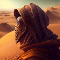 Arabian man in the Sahara desert. 3d rendering. Africa., Image photo