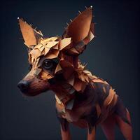 3d rendering of a dog made of polygonal fragments., Image photo