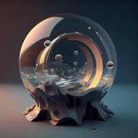 3d render of a crystal ball with water and bubbles inside., Image photo