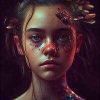 3d illustration of a beautiful girl with fantasy make up., Image photo