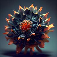 3d illustration of cactus flower in black and orange color., Image photo