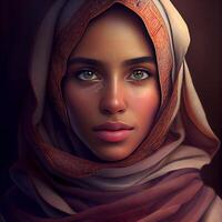 Portrait of a beautiful muslim woman with bright make up., Image photo