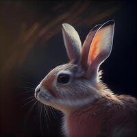 Rabbit on a dark background, close up. Studio shot., Image photo